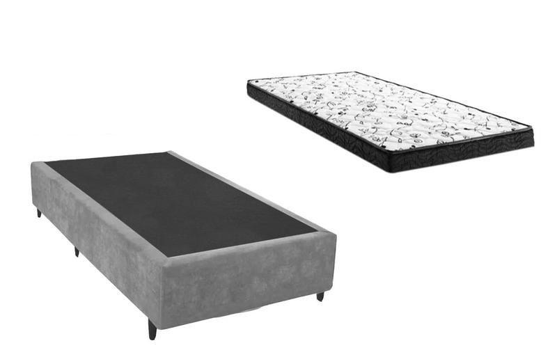 Imagem de Cama Box Solteirão Cinza + Colchão Espuma D20 96x203x10