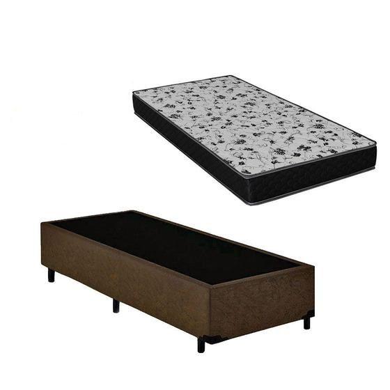 Imagem de Cama Box Solteirão Suede Marrom + Colchão Espuma D33 96x203x27