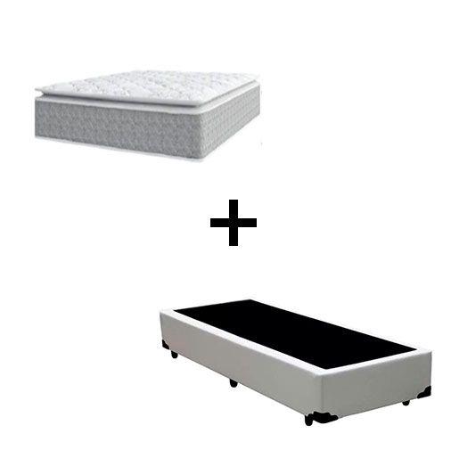 Imagem de Cama Box Solteiro 88 Sintetico Branco com Colchão Nazar Molas Ensacadas com Pillow Top Bello Box Conforto Espuma da Nasa Viscoeslástico D33 Cinza