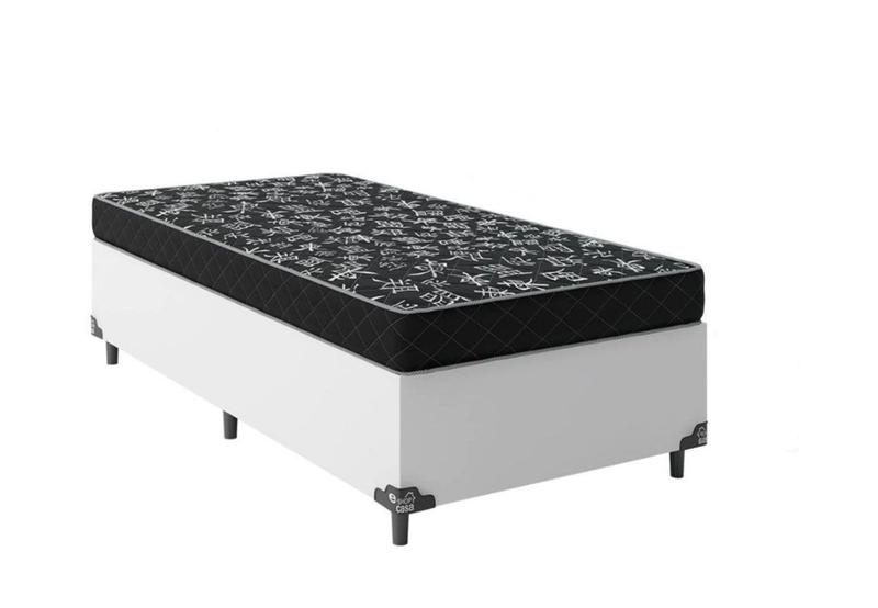 Imagem de Cama Box Solteiro 88 Tecido Sintético Branco com Colchão Espuma  D20 - Tampo Preto 12cm