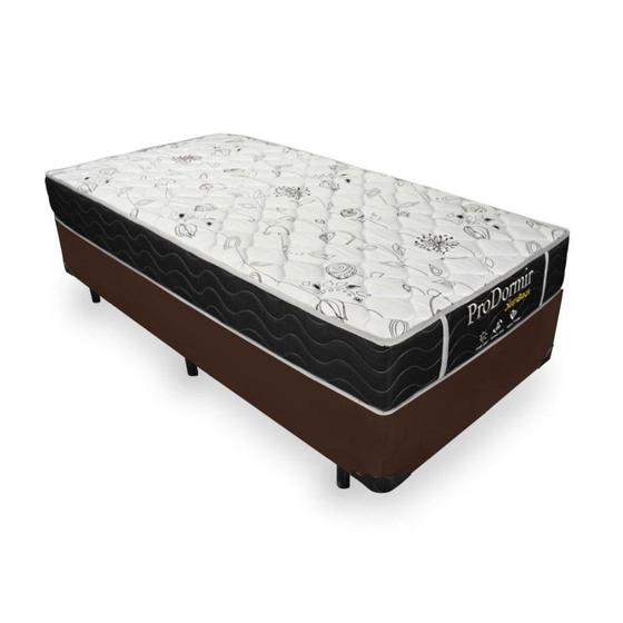 Imagem de Cama Box Solteiro 88 Tecido Sintético Marrom Com Colchão de Molas Sleep Black - Probel - 22x88x188