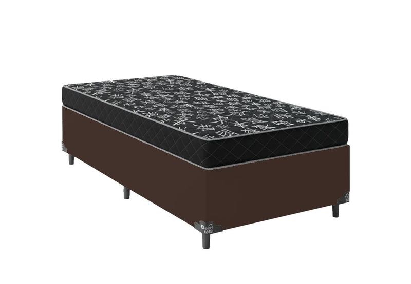 Imagem de Cama Box Solteiro 88 Tecido Sintético Marrom com Colchão Espuma  D28 - Tampo Preto 12cm