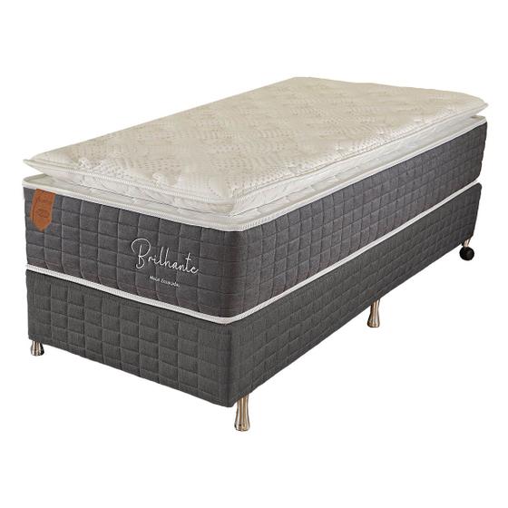 Imagem de Cama Box Solteiro (Box + Colchão) 78x188x67 Brilhante Prorelax Molas Ensacadas Pillow Top - Cinza