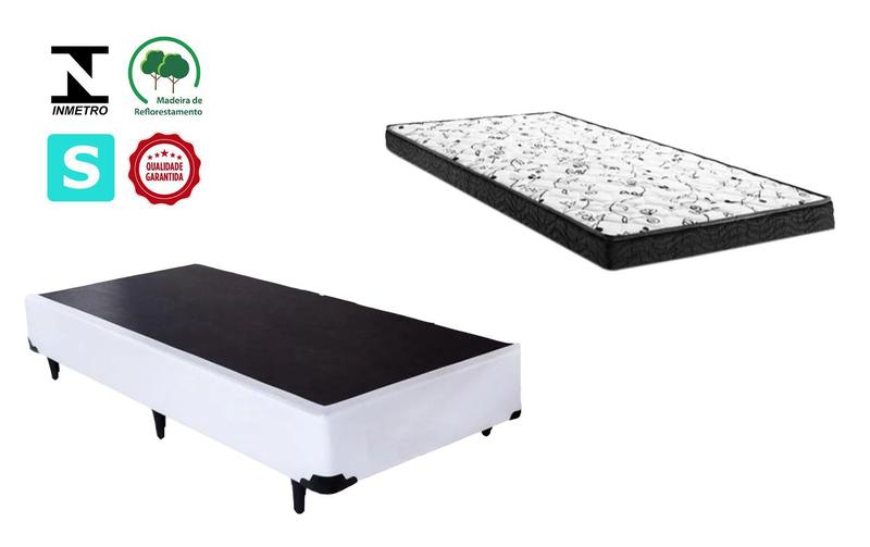 Imagem de Cama Box Solteiro Branco + Colchão Espuma D33 88x188x12