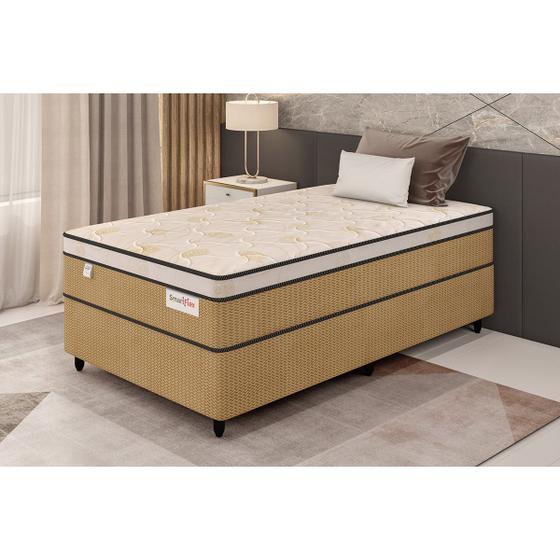 Imagem de Cama Box Solteiro c/ Colchão Smart Flex D26 de Molas Ensacadas 108x198 Bege/Branco - Plumatex