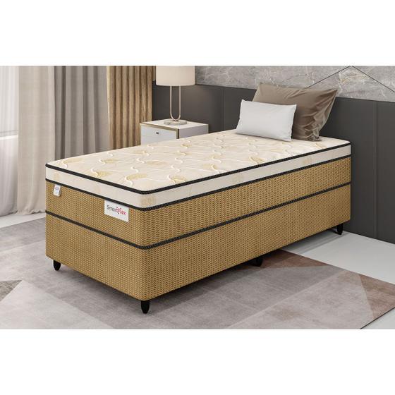 Imagem de Cama Box Solteiro c/ Colchão Smart Flex D26 de Molas Ensacadas 88x188 Bege/Branco - Plumatex