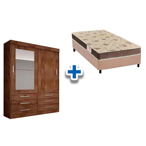 Imagem de Cama Box Solteiro + Colchão D28 comfortpedic + Guarda Roupa Sonare Canela