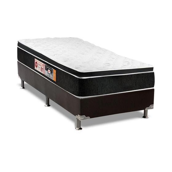 Imagem de Cama Box Solteiro: Colchão Espuma D33 Castor  Black e White Double Face + Base CRC Suede Black(88x188)