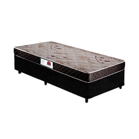 Imagem de Cama Box Solteiro Colchão Espuma D45 Bordado + Box Suede Preto RC Sono Leve 58x88x188