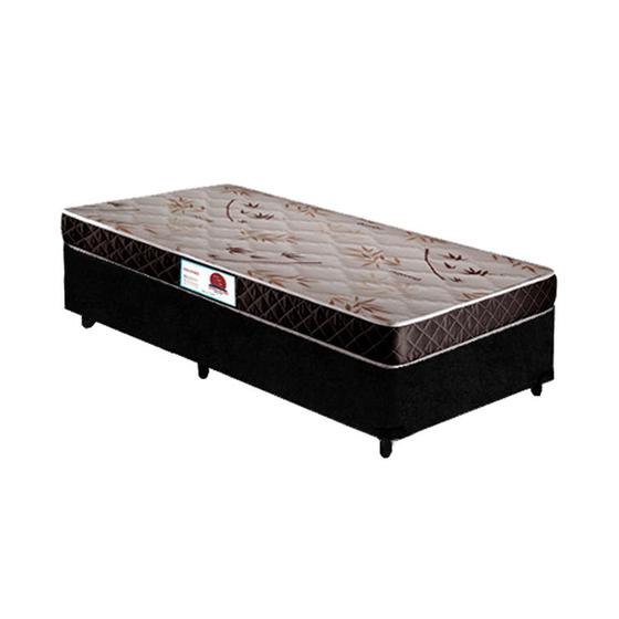 Imagem de Cama Box Solteiro Colchão Espuma D45 Bordado + Box Suede Preto Serra Negra 64x88x188