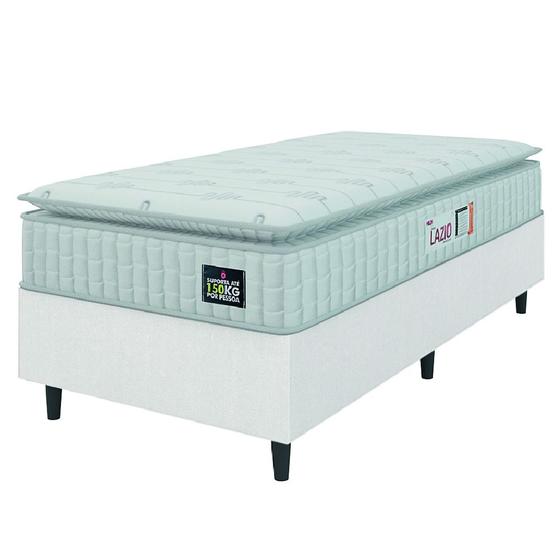 Imagem de Cama Box Solteiro Colchão Espuma D45 Lazio Pillow Top 88x188x62cm Branco Hellen  Suporta Até 150 Kg Por Pessoa