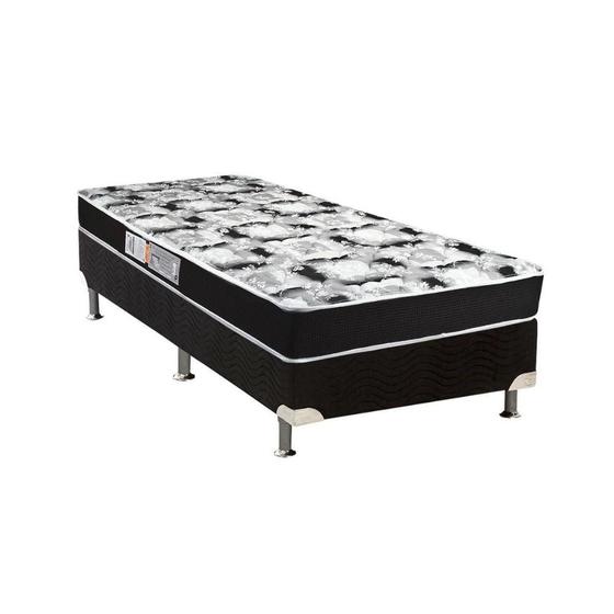 Imagem de Cama Box Solteiro: Colchão Espuma D45 Luckspuma  Gran Luck Black Pró Saúde + Base CRC Suede Black(88x188)