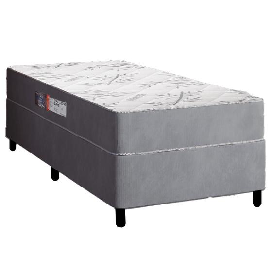 Imagem de Cama Box Solteiro Colchão Espuma Egito 88x188x57cm Cinza / Branco Portobel - Suporta até 100kg por Pessoa