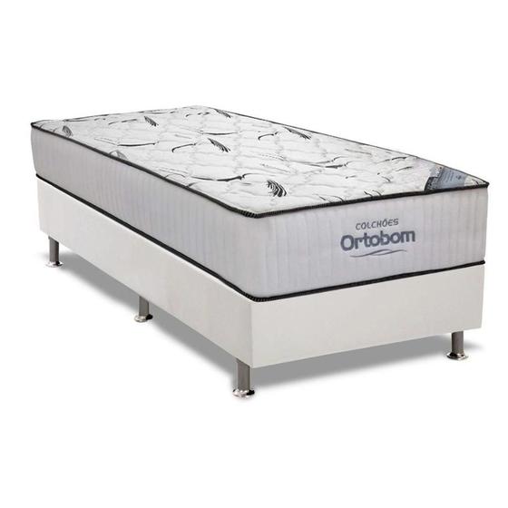 Imagem de Cama Box Solteiro: Colchão Espuma Ortobom D45 High Foam + Base CRC Courano White(88x188)