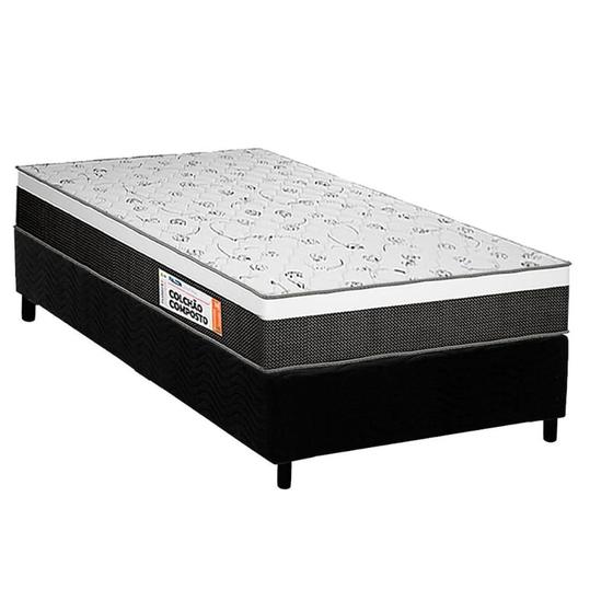 Imagem de Cama Box Solteiro: Colchão Espuma Plumatex D28/EP Falcon Ultra Firme + Base CRC Suede Black(88x188)