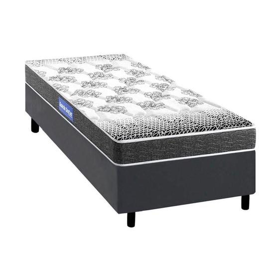 Imagem de Cama Box Solteiro: Colchão Espuma Probel Guarda Costas Resistente  + Base CRC Courano Gray(88x188)