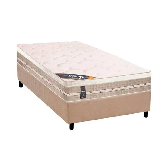 Imagem de Cama Box Solteiro: Colchão Molas Bonnel Castor Tecnopedic Premium + Base CRC Suede Clean(88x188)