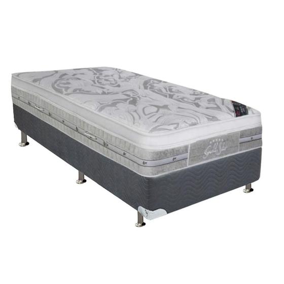 Imagem de Cama Box Solteiro: Colchão Molas Castor Pocket Super Luxo Látex Push + Base CRC Suede Gray(88x188)