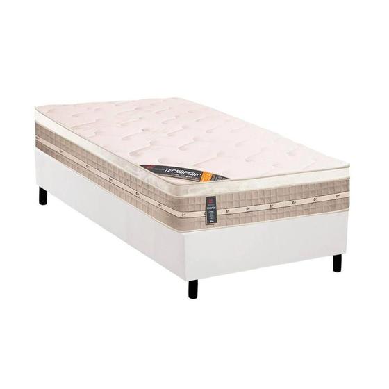 Imagem de Cama Box Solteiro: Colchão Molas Castor Tecnopedic Premium + Base CRC Suede White(88x188)