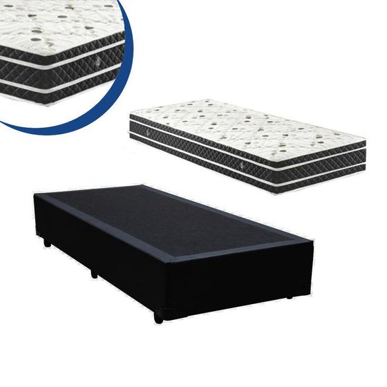 Imagem de Cama Box Solteiro Colchão Molas Ensacadas + Box Sintético Preto Sp Móveis 62x88x188