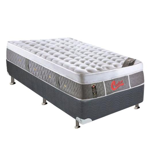 Imagem de Cama Box Solteiro: Colchão Molas Ensacadas Castor Pocket Light Stress Oxygen New Plush + Base CRC Suede Gray(88x188)