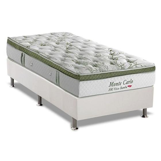 Imagem de Cama Box Solteiro: Colchão Molas Ensacadas Herval MasterPocket  Monte Carlo Visco + Base CRC Courano White(88x188)