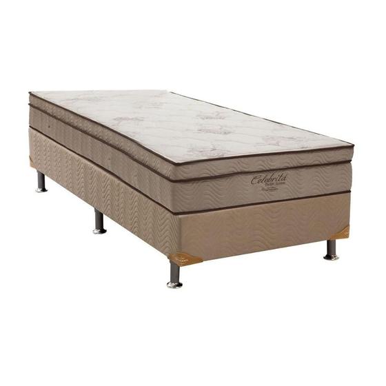 Imagem de Cama Box Solteiro: Colchão Molas Ensacadas Ortobom SuperPocket Celebrita + Base CRC Suede Bege(88x188)