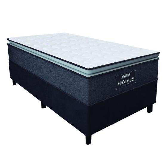 Imagem de Cama Box Solteiro Colchão Molas Ensacadas Pillow Top Maximus 88x188x67cm Cinza / Preto Gazin - Suporta até 120Kg por Pessoa