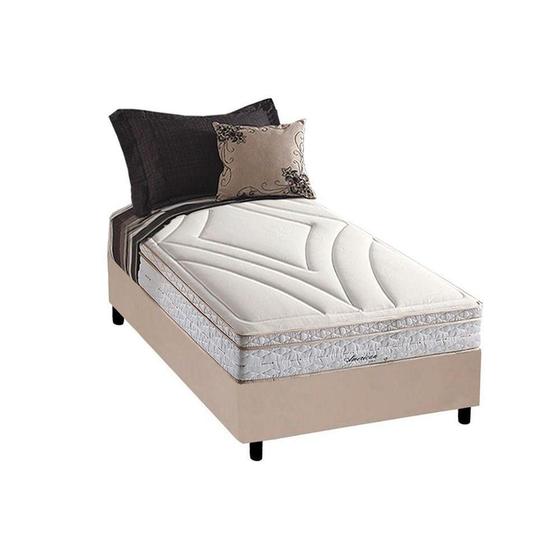 Imagem de Cama Box Solteiro: Colchão Molas Herval Maxspring American + Base CRC Suede Bege(88x188)