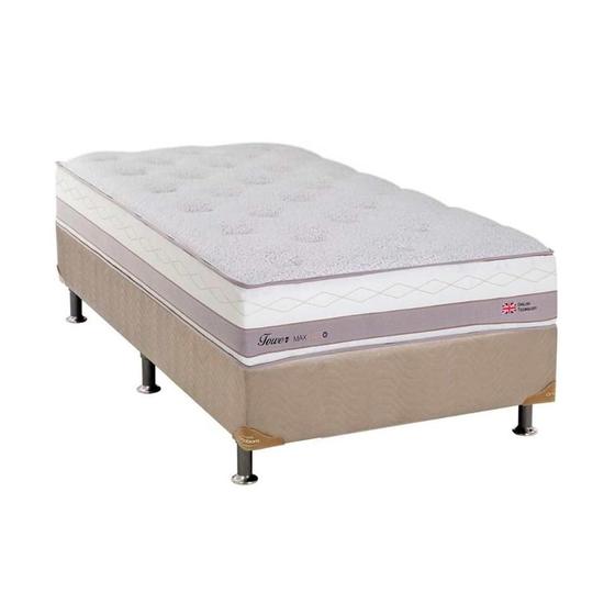 Imagem de Cama Box Solteiro: Colchão Molas Herval Maxspring Tower + Base CRC Suede Bege(88x188)
