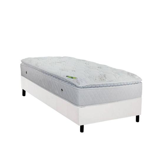 Imagem de Cama Box Solteiro: Colchão Molas Luckspuma MasterPocket Ensacadas Maxi Dream + Base CRC Suede White(88x188)