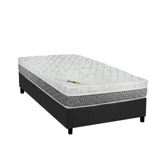 Imagem de Cama Box Solteiro: Colchão Molas MasterPocket Ensacadas Luckspuma Aspen + Base CRC Suede Gray(88x188)