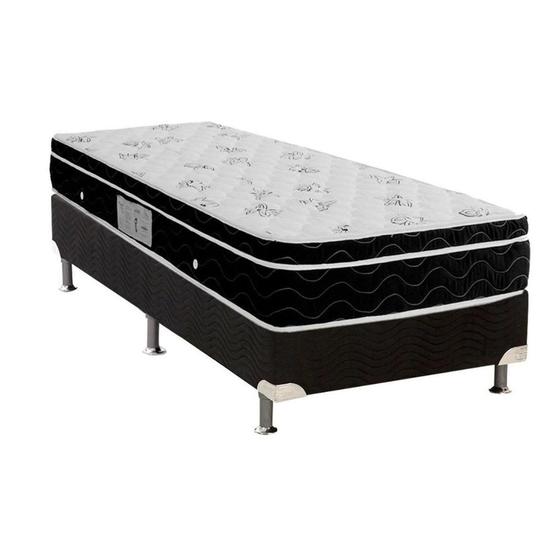 Imagem de Cama Box Solteiro: Colchão Molas Ortobom Nanolastic Physical Spring + Base CRC Suede Black(88x188)