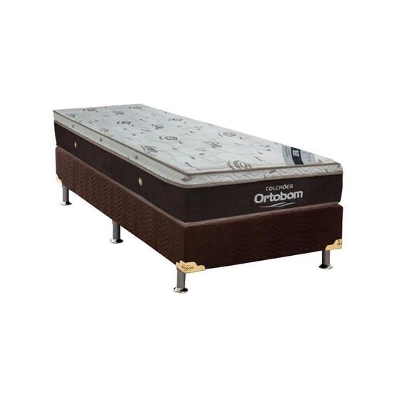 Imagem de Cama Box Solteiro: Colchão Molas Ortobom SuperPocket Sleep King +  Box Suede Brown(88x188)