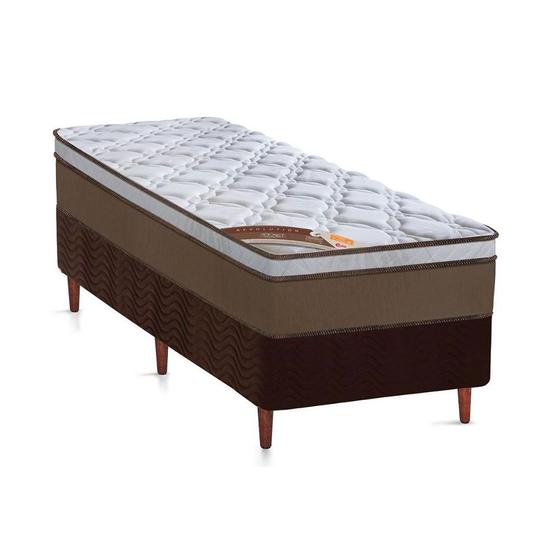 Imagem de Cama Box Solteiro: Colchão Molas Pocket Ensacadas Castor  Revolution + Base CRC Suede Brown(88x188)