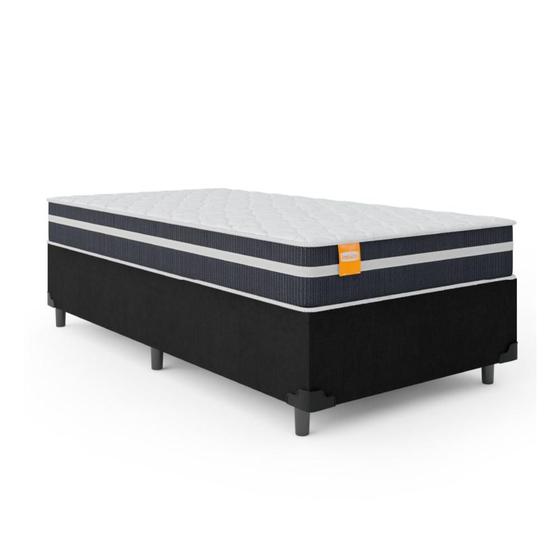 Imagem de Cama Box Solteiro Colchão Molas Qatar 88x188x60cm Branco / Preto - Suporta até 200Kg por Pessoa