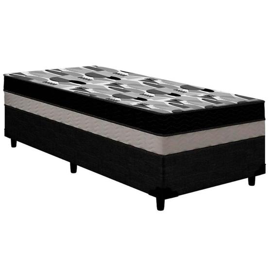 Imagem de Cama Box Solteiro: Colchão Ortopédico Ortobom D33/EP Anatômico ISO 100 Double Face + Base CRC Courano Black(78x188x20)