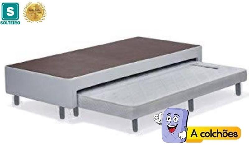 Imagem de Cama Box Solteiro com Auxiliar Espuma Sintético Cinza 50x78x188