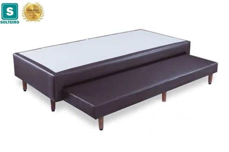 Imagem de Cama Box Solteiro com Auxiliar Espuma Sintético Marrom 50x88x188