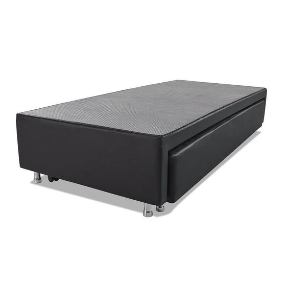 Imagem de Cama Box Solteiro com Auxiliar Espuma Sintético Preto 50x88x188