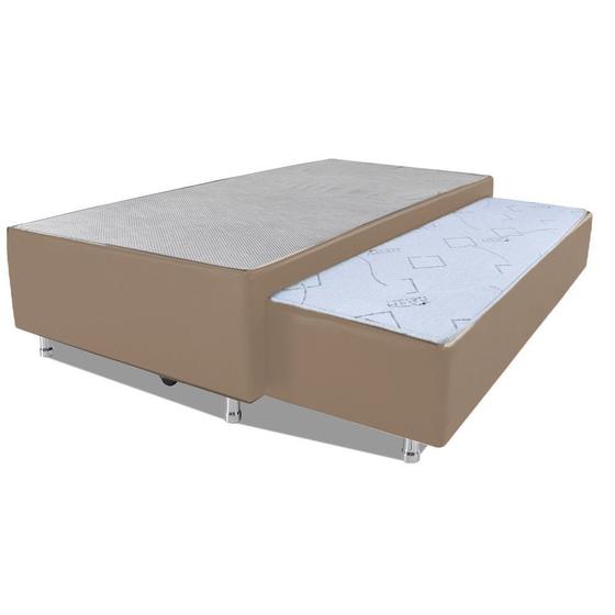 Imagem de Cama Box Solteiro com Auxiliar Mola Bonnel Sintético Bege 50x78x188