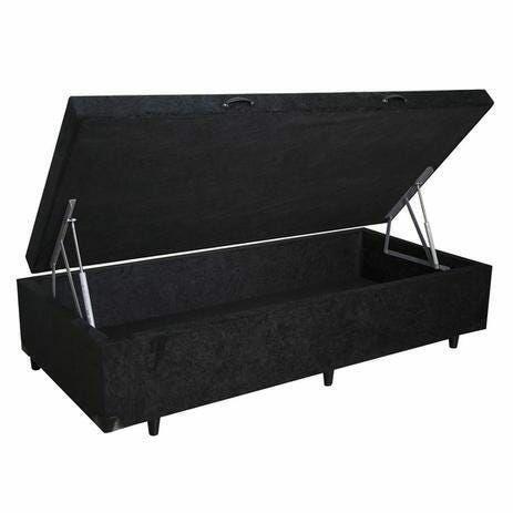 Imagem de Cama Box Solteiro com Baú Pistão a gás Suede Preto