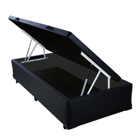 Imagem de Cama Box Solteiro com Baú Sonnoforte material sintético Preto com Pistão - 088x188