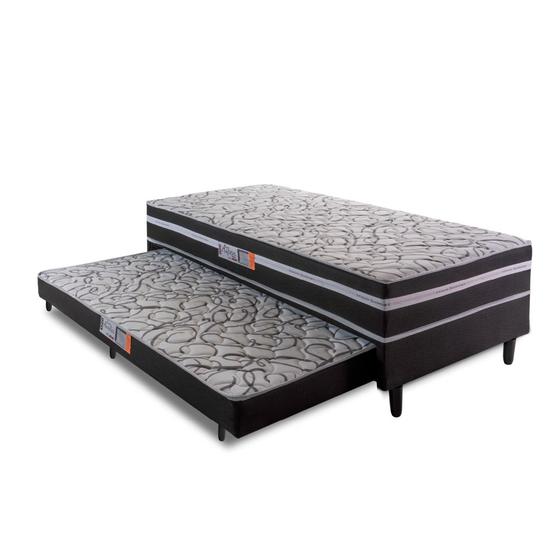 Cama Box Solteiro com Cama Auxiliar Aspen 88x188x41cm Cinza/Preto Menor preço em Cama Box Solteiro com Cama Auxiliar Aspen 88x188x41cm Cinza/Preto