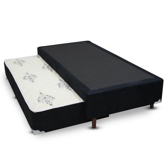 Imagem de Cama Box SOLTEIRO Flora Suede Preto Bicama - 088x188