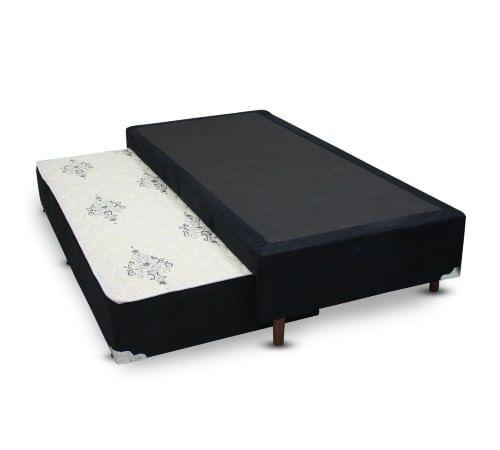 Imagem de Cama Box SOLTEIRO Flora Suede Preto Bicama - 096x203