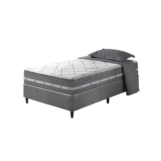 Imagem de Cama Box Solteiro King Cinza + Colchão Molas Ensacadas Miami 96x188x63cm