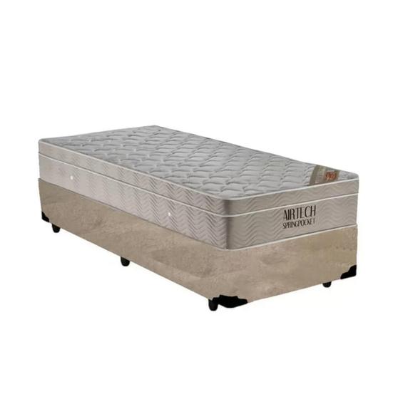 Imagem de Cama Box Solteiro King + Colchão de Molas Ensacadas Ortobom Airtech Bege 96cm - Suporta até 150 Kg Por Pessoa