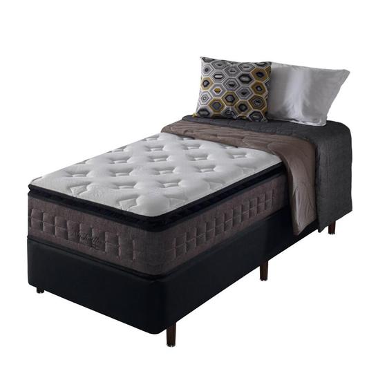 Imagem de Cama Box Solteiro King Preto + Colchão Molas Ensacadas Visco Gel Nashville Pillow Top 96x203x67cm