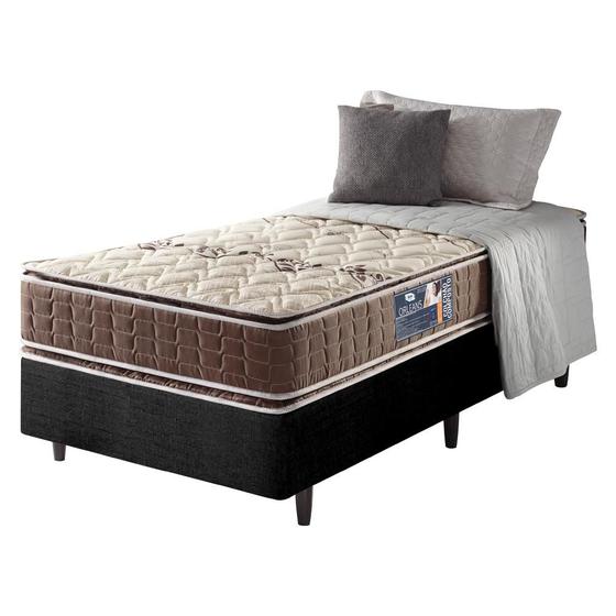 Imagem de Cama Box Solteiro King Preto + Colchão Orleans Espuma D70/D28 Dupla Face Pillow Top 96x203x63cm